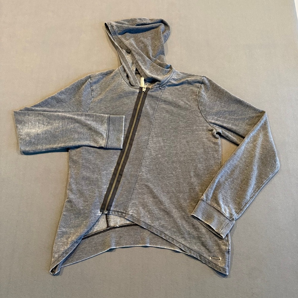 Hang Ten Womens Large Gray Acid Wash Asymmetrical Zip Hoodie Jacket